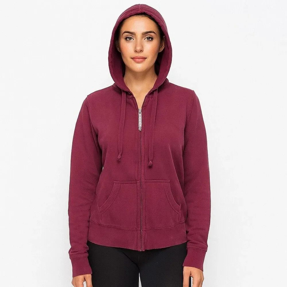 Solid red with white Zip up Hoodie with pockets Cotton Blend Long sleeve size M